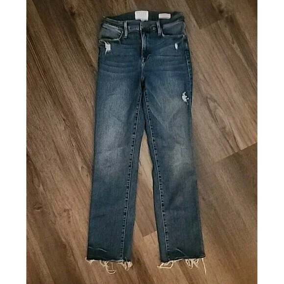 FRAME Jeans Womens 26 Blue Le High Straight Medium Wash Stretch Denim 26×27 - Picture 3 of 9